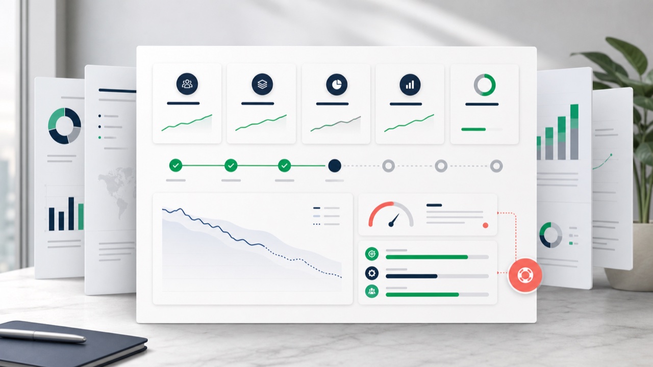 Investor update presentation with KPIs, milestones, runway, and risks