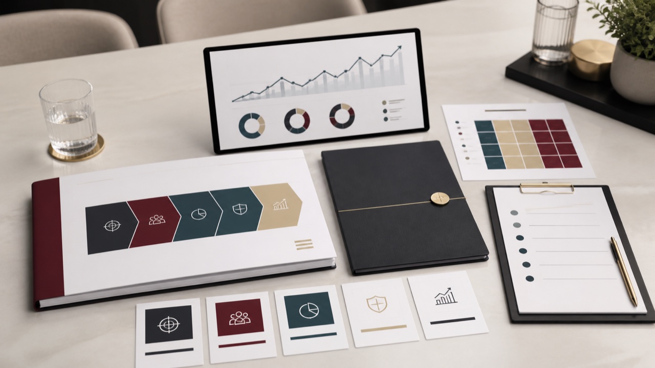 Board meeting presentation with financials, risks, and decisions
