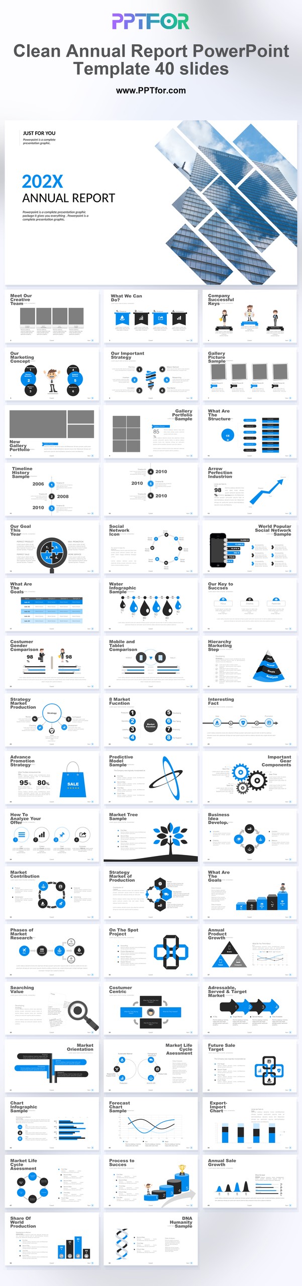 Clean Annual Report PowerPoint Template 40 Slides