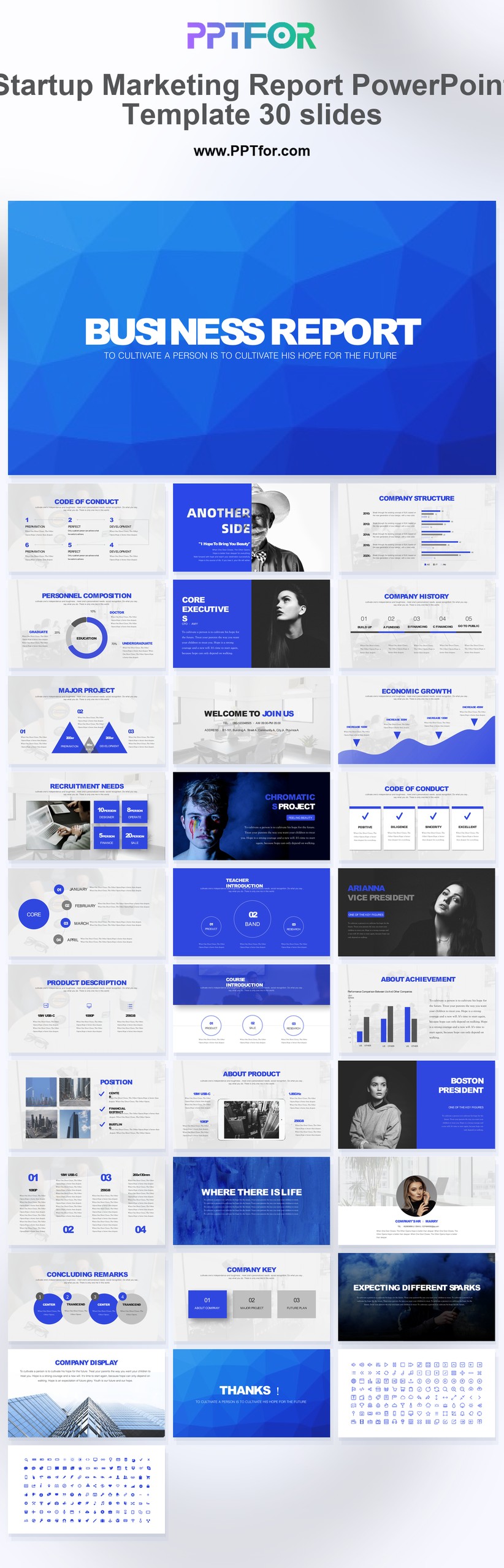 Startup Marketing Report PowerPoint Template 30 Slides