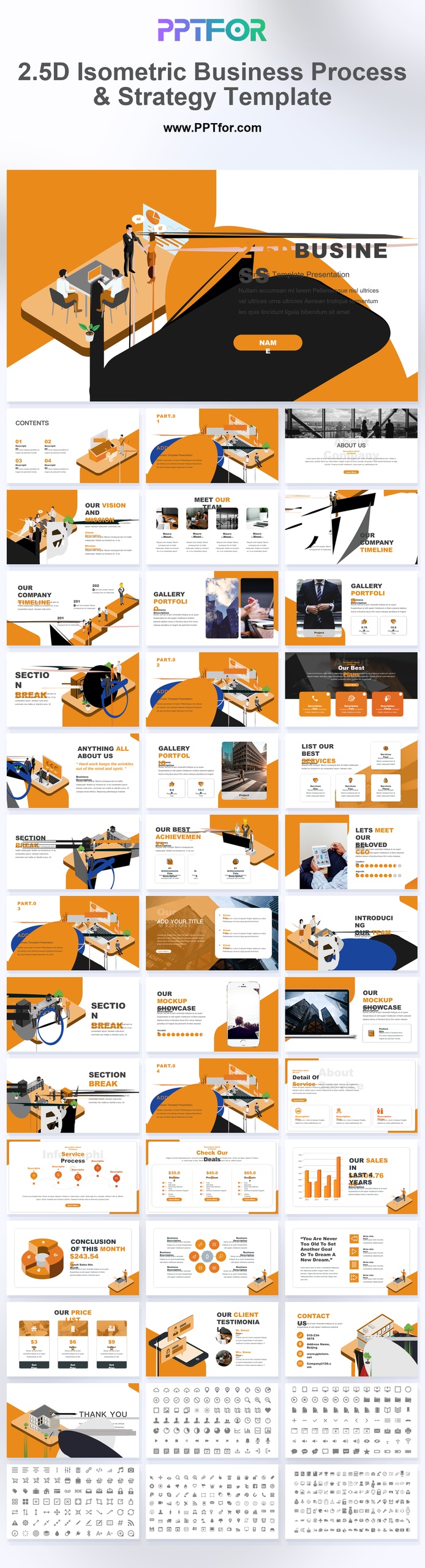 2.5D Isometric Business Process & Strategy Template 36 Slides