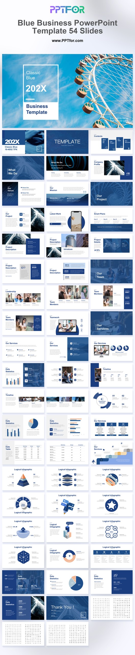 Blue Business PowerPoint Template 54 Slides