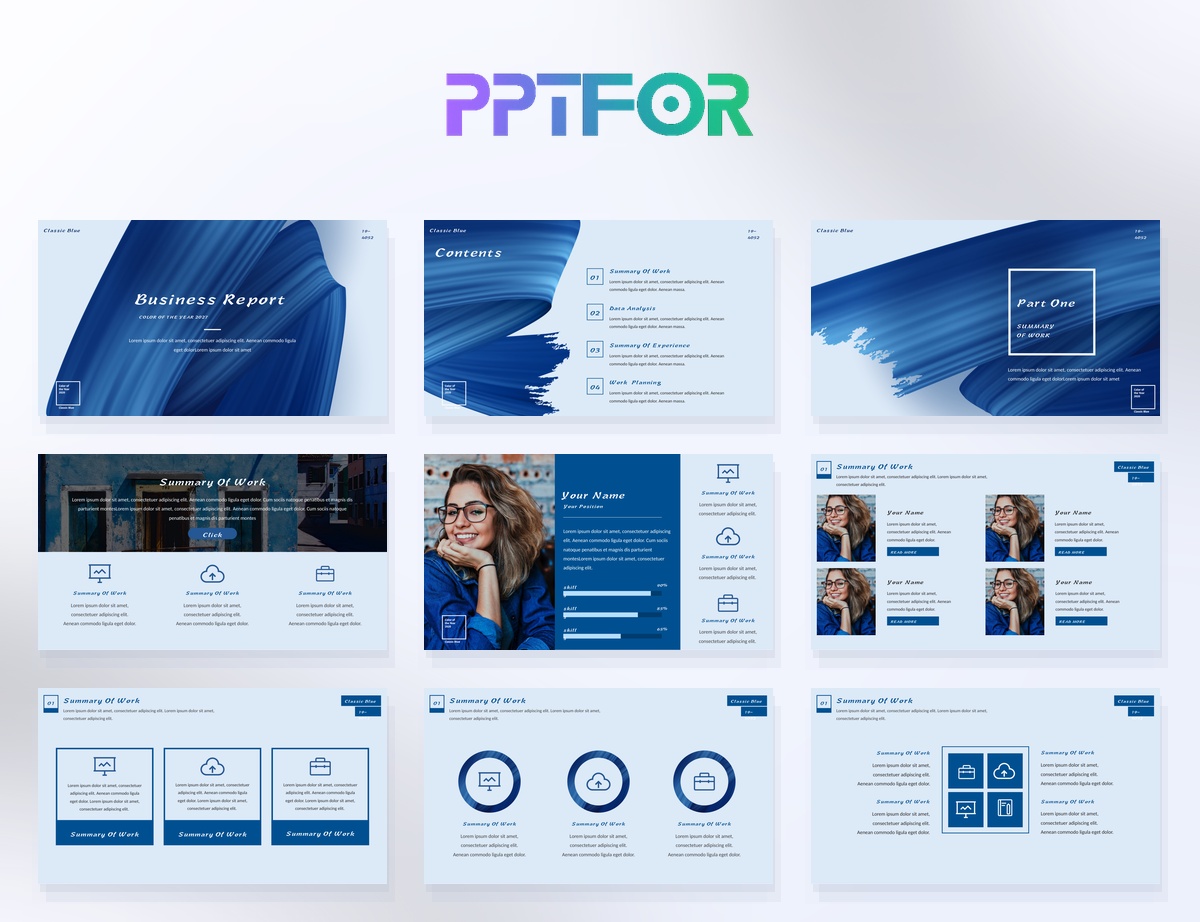 Classic Blue Oil Paint Texture Business Report Template 24 Slides
