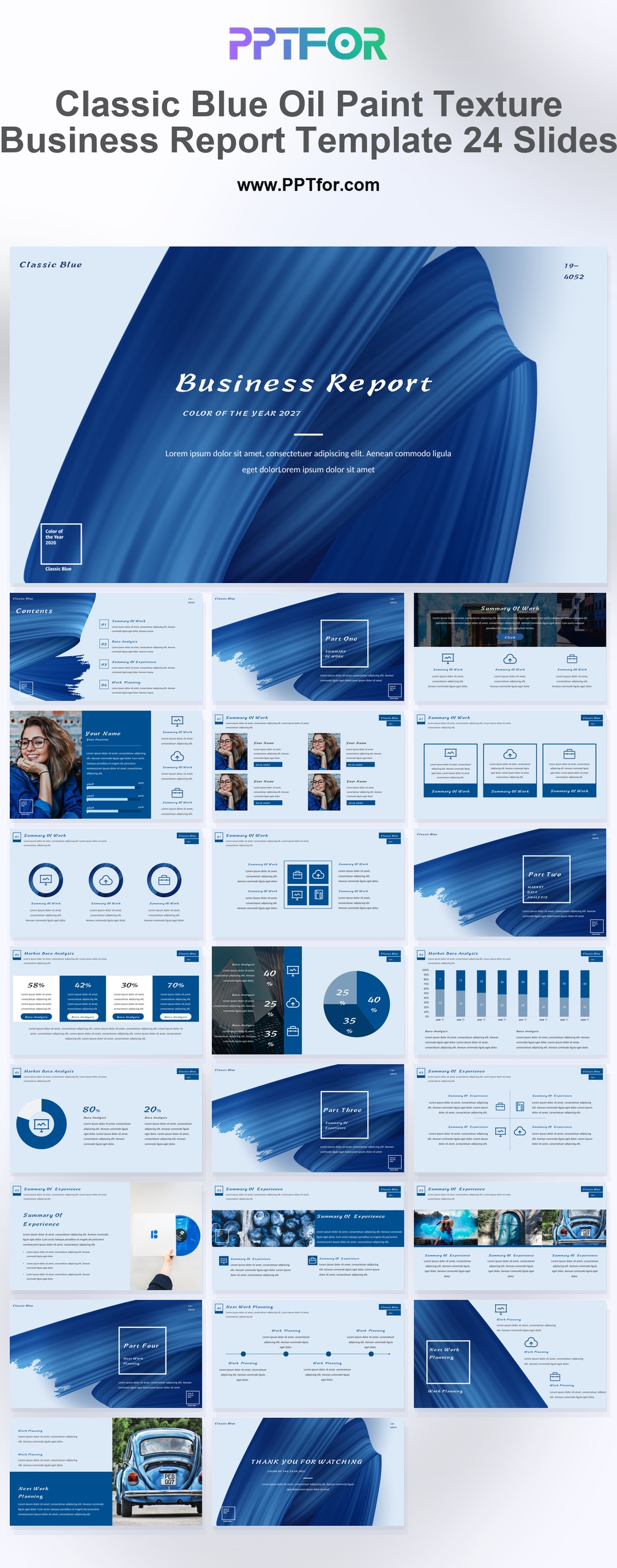 Classic Blue Oil Paint Texture Business Report Template 24 Slides