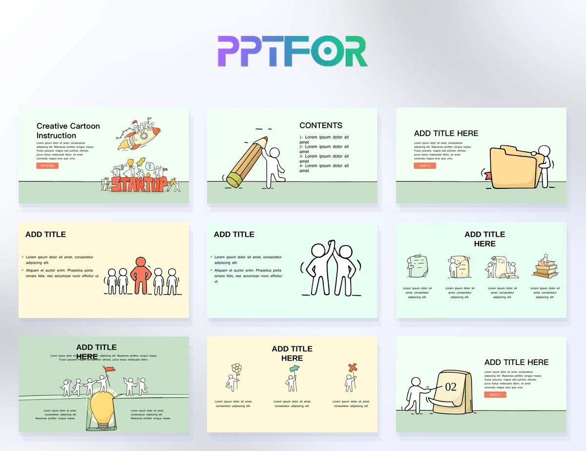 Creative Cartoon Doodle Business Startup Presentation Template