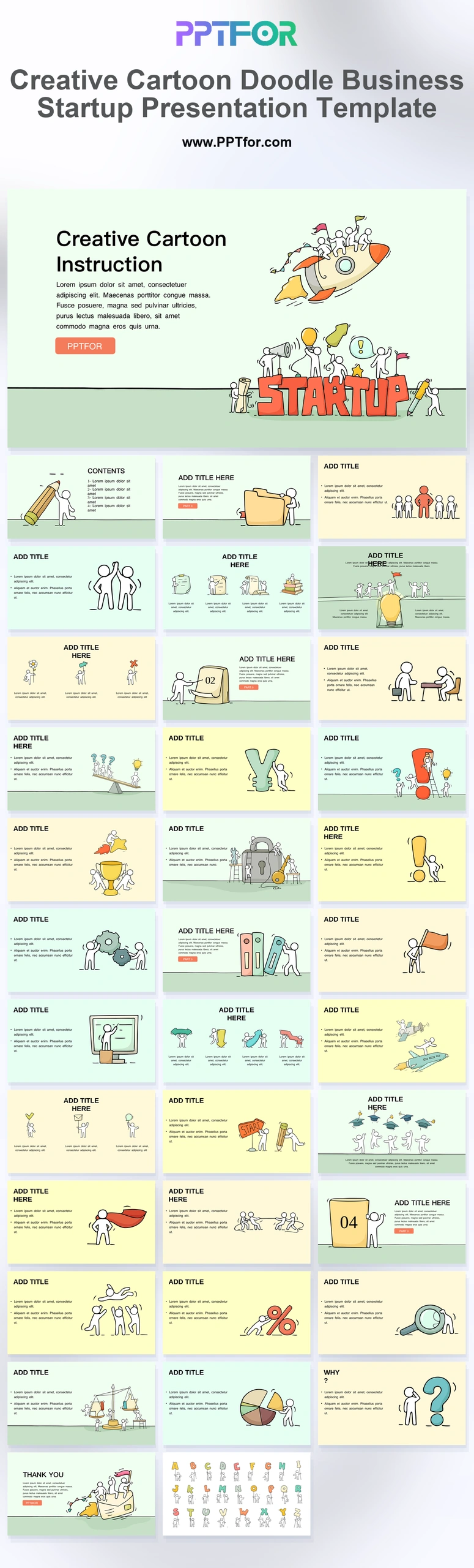 Creative Cartoon Doodle Business Startup Presentation Template