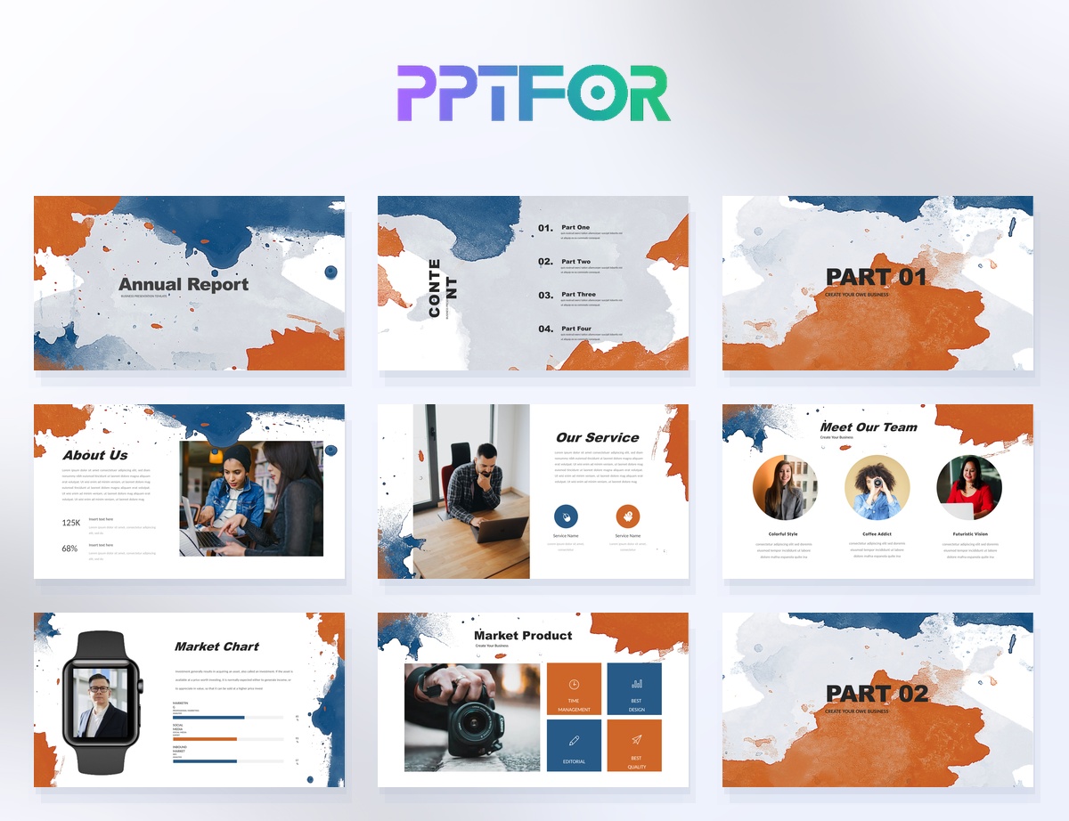 Creative Watercolor Splash Annual Report Template 27 slides