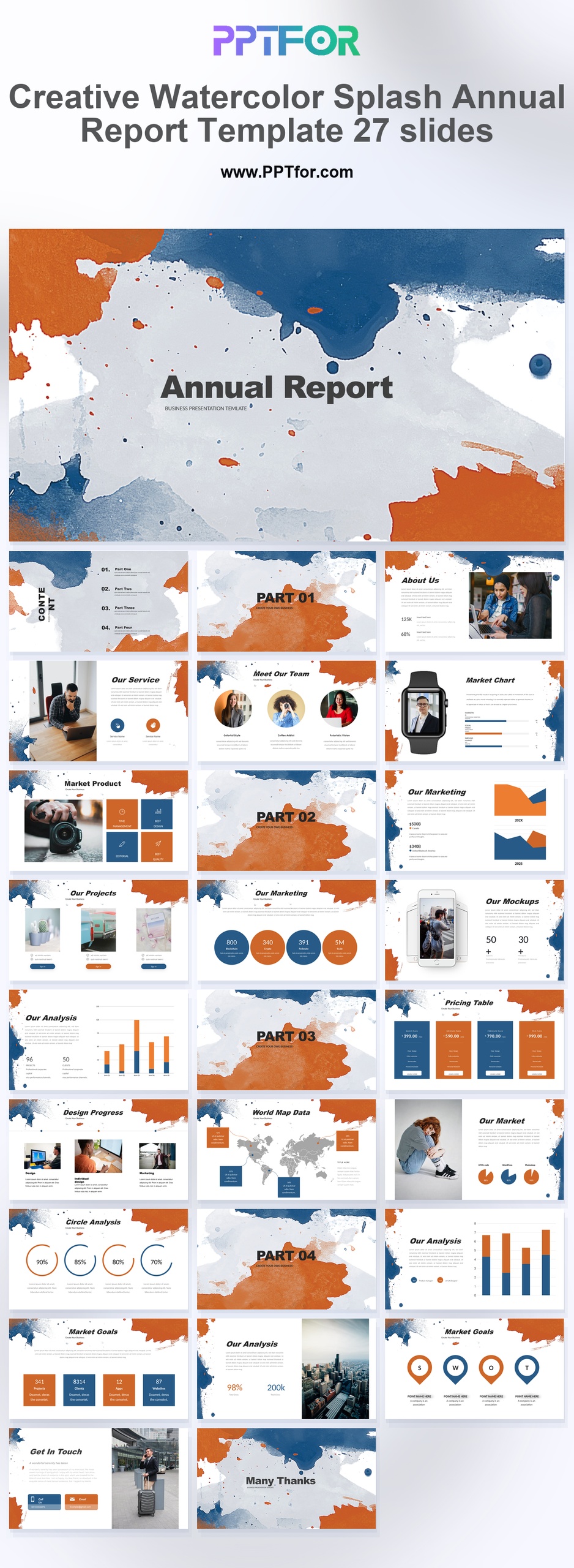 Creative Watercolor Splash Annual Report Template 27 slides