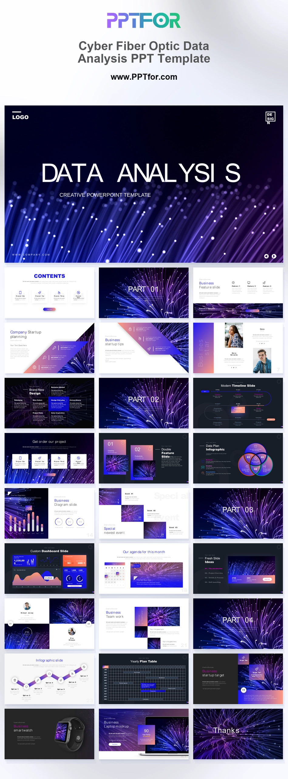 Cyber Fiber Optic Data Analysis PPT Template