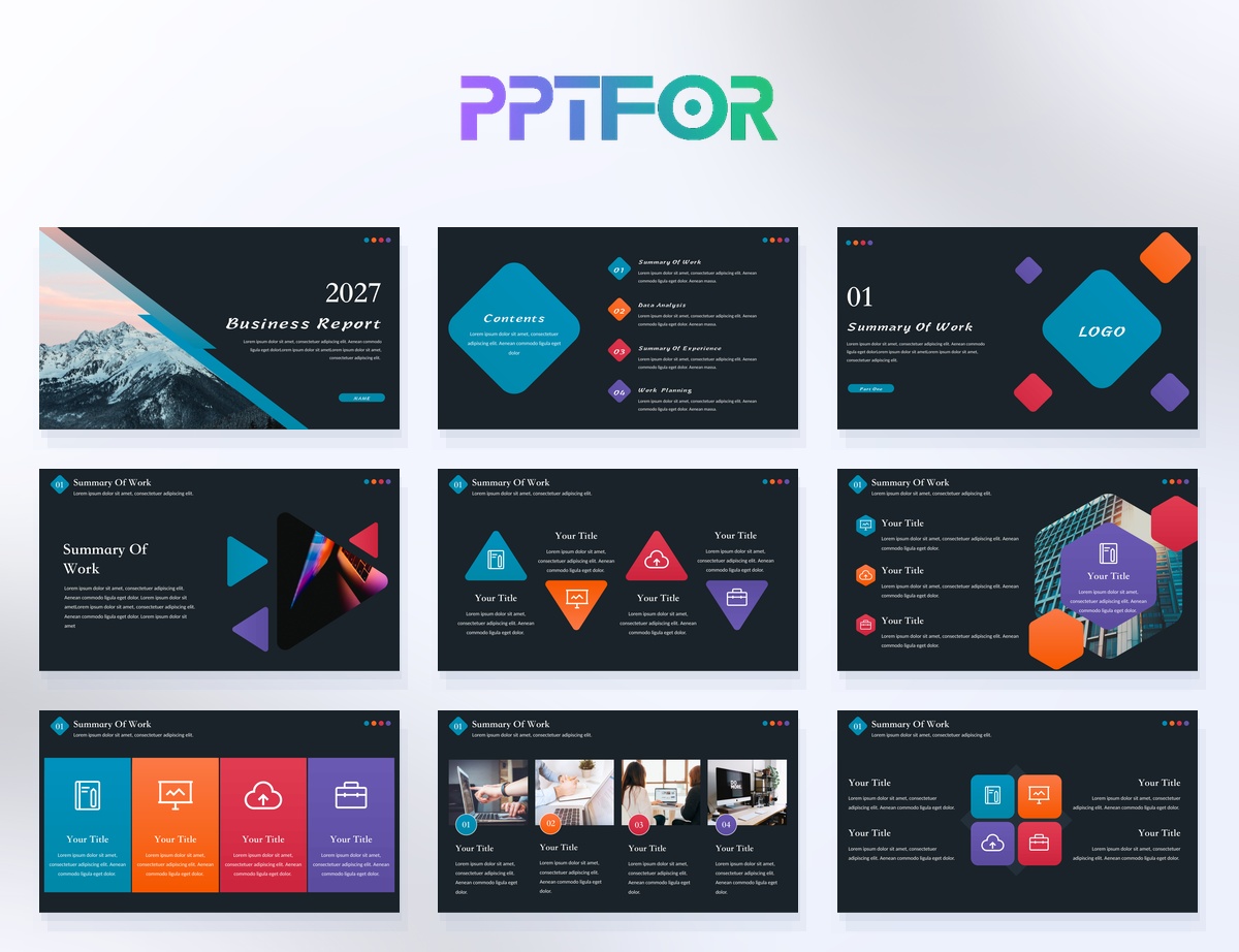 Dark Mode Corporate Business Report PowerPoint Template 24 Slides thumbnail