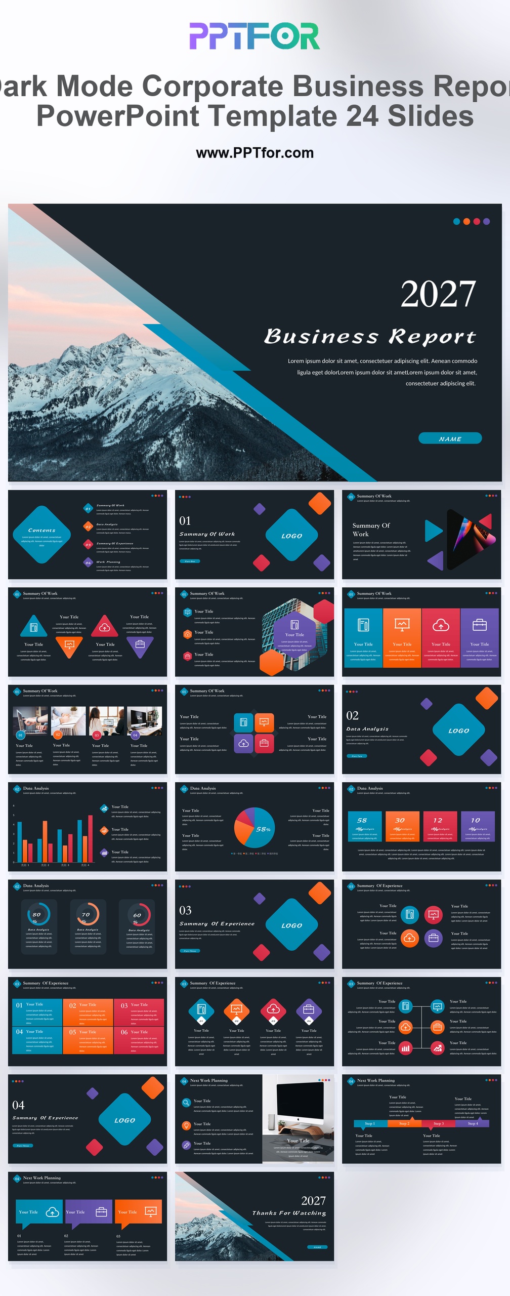 Dark Mode Corporate Business Report PowerPoint Template 24 Slides