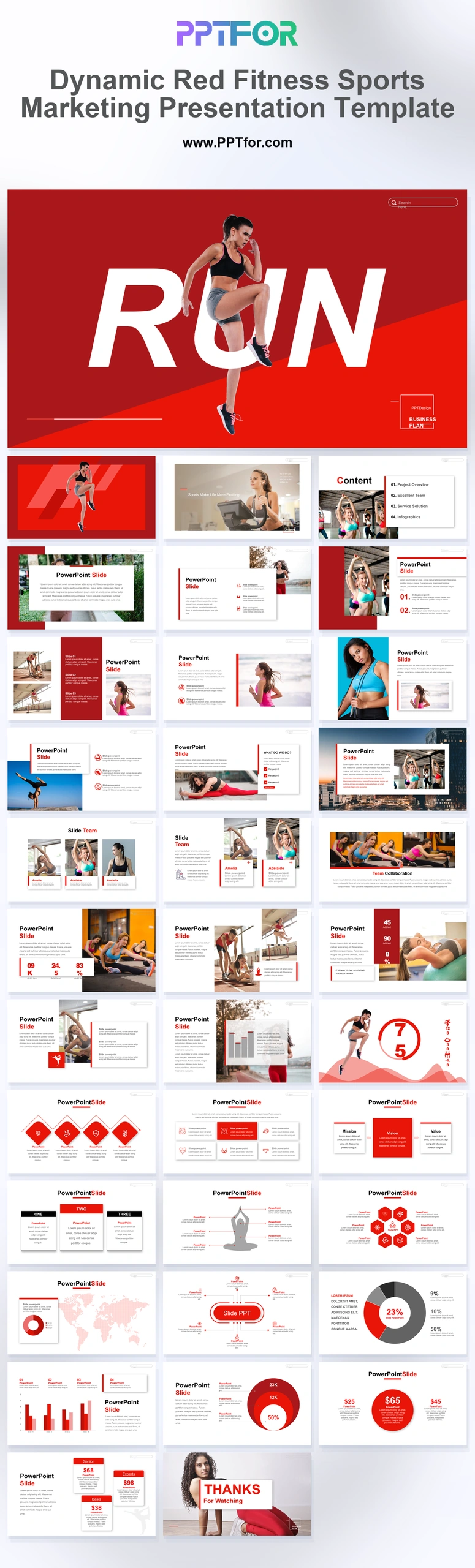 Dynamic Red Fitness & Sports Marketing Presentation Template