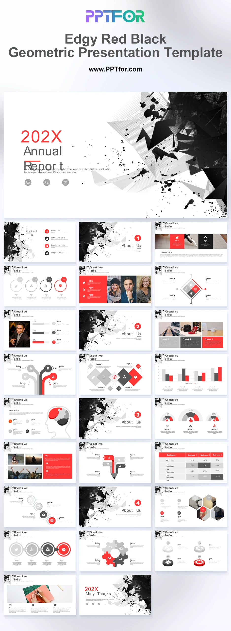 Edgy Red Black Geometric Presentation Template