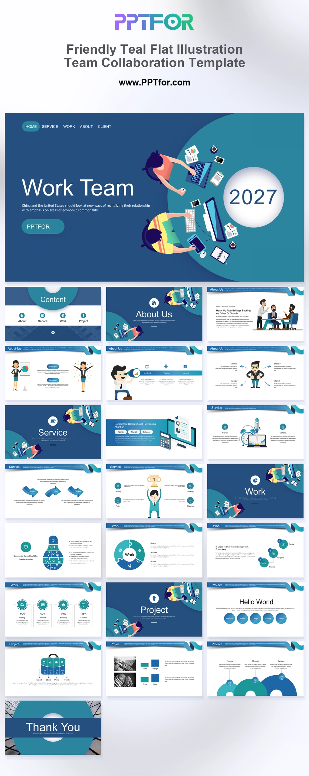 Friendly Teal Flat Illustration Team Collaboration Template