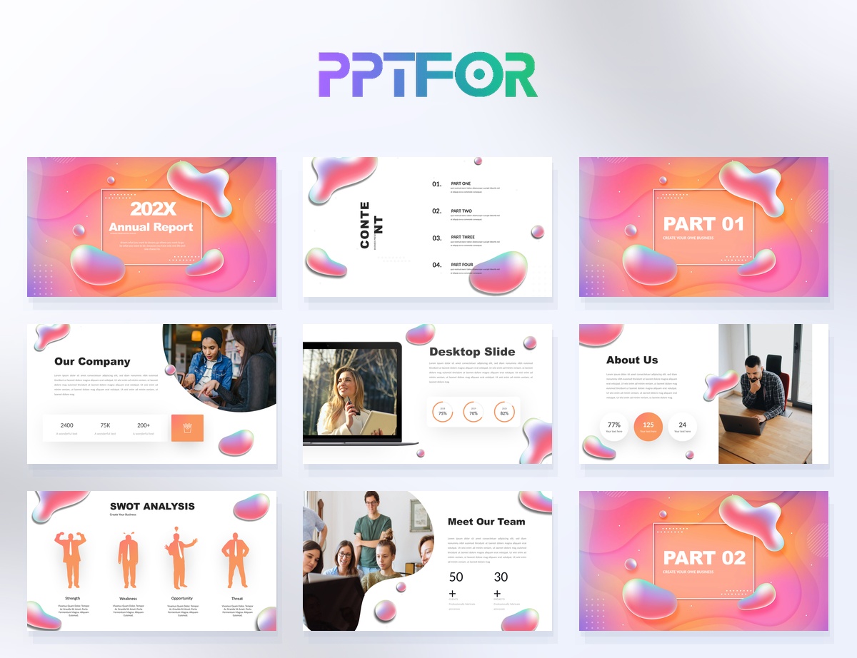 Liquid Gradient Creative Business PowerPoint Template 27 slides