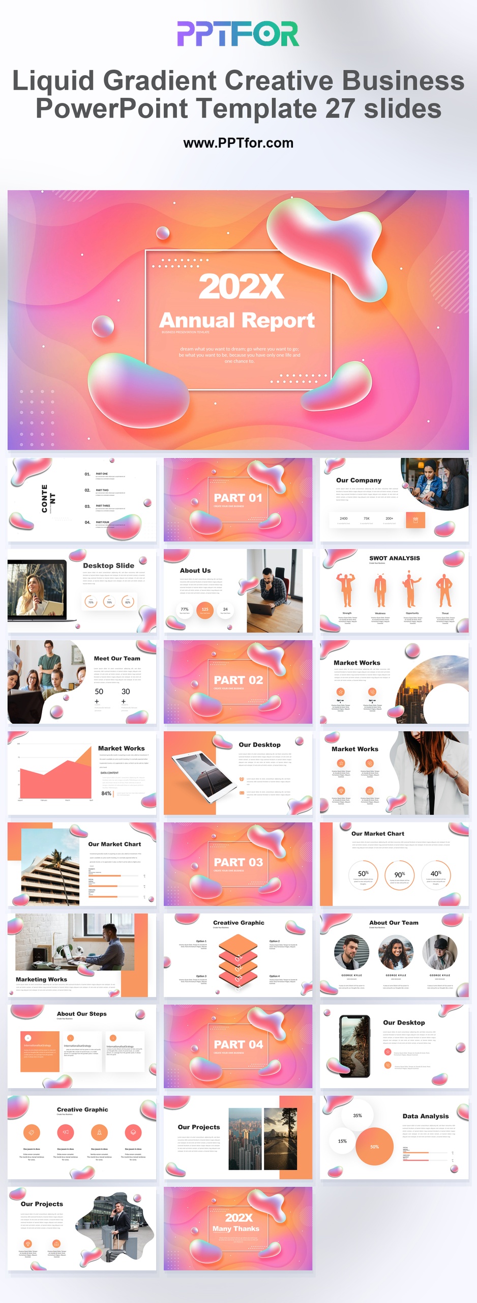 Liquid Gradient Creative Business PowerPoint Template 27 slides