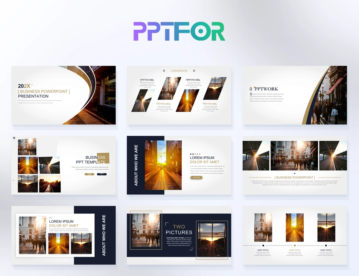 Luxury Navy Gold Urban Scene Corporate Presentation Template