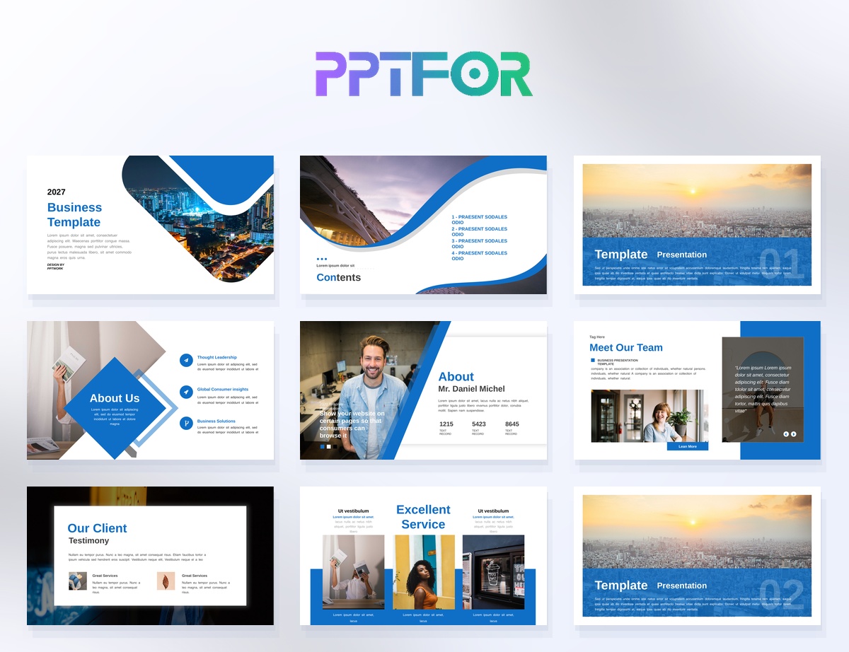 Modern Blue Corporate Portfolio & Business Template 34 Slides