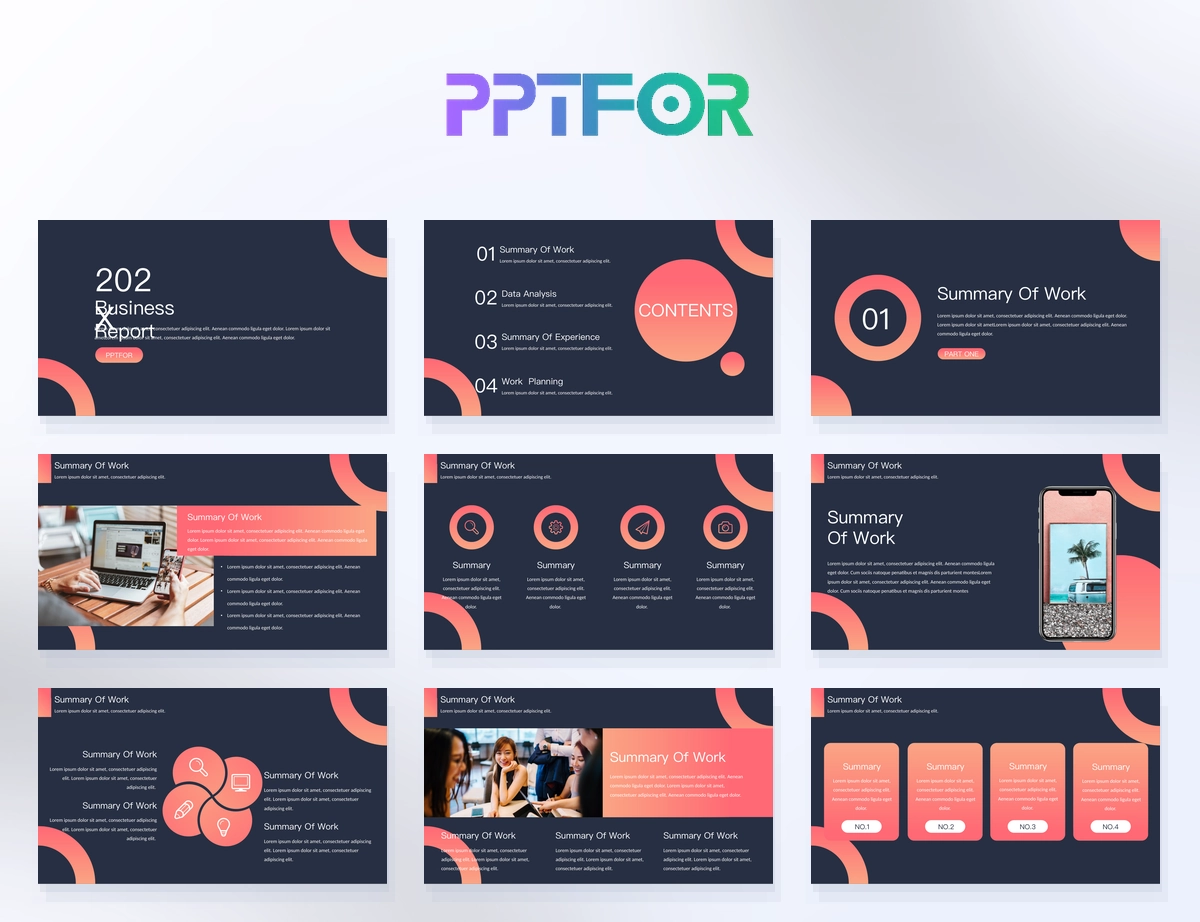 Modern Dark Mode Coral Gradient Business Report Template