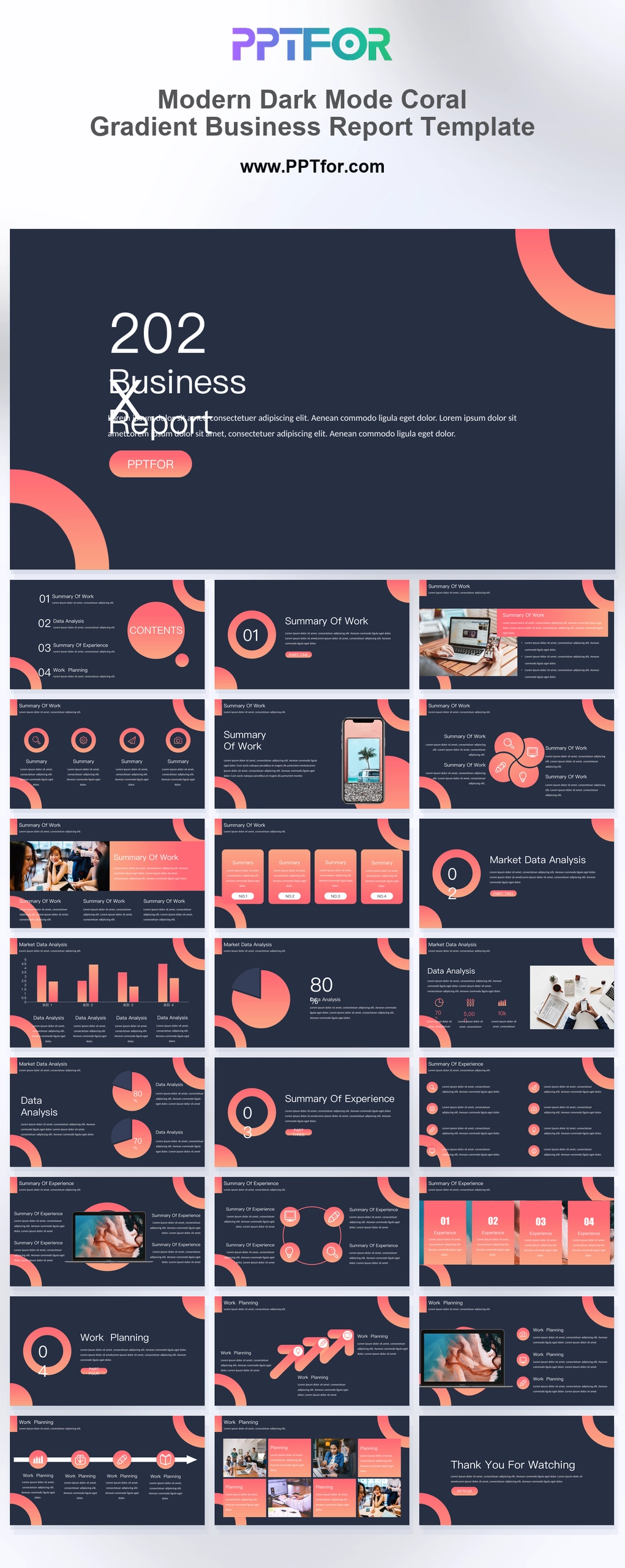 Modern Dark Mode Coral Gradient Business Report Template