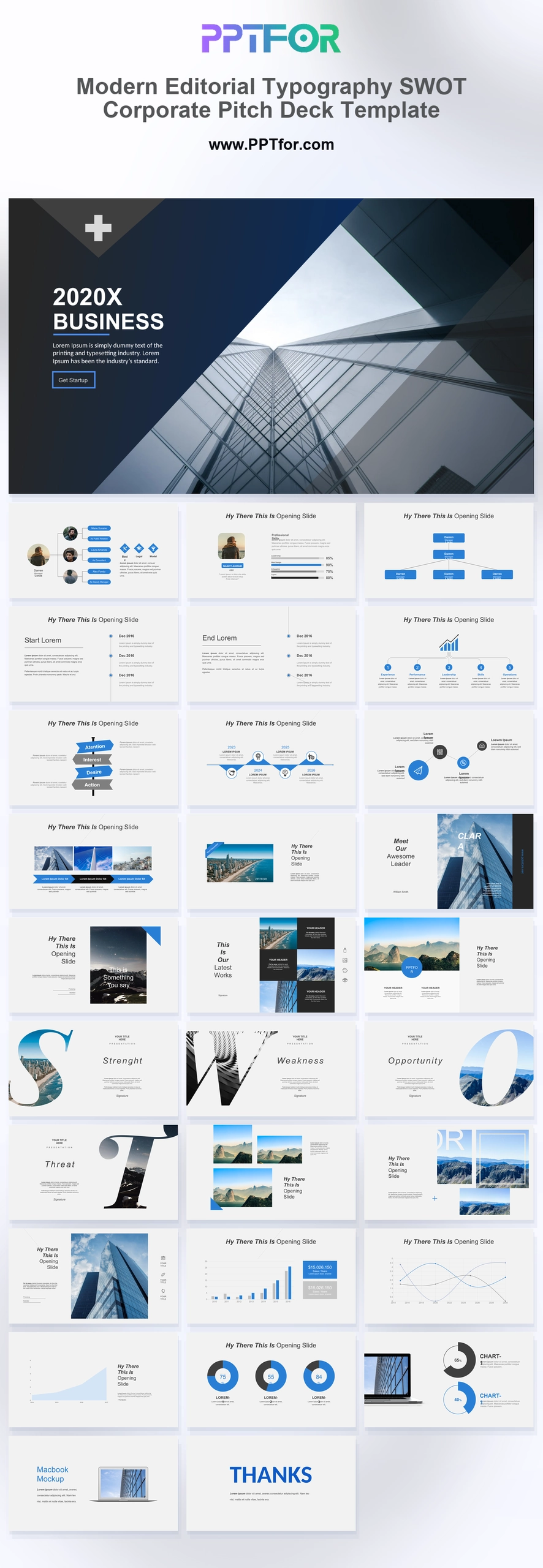 Modern Editorial Typography SWOT Corporate Pitch Deck Template