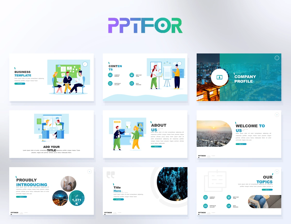 Modern Flat Illustration Corporate Business Presentation Template