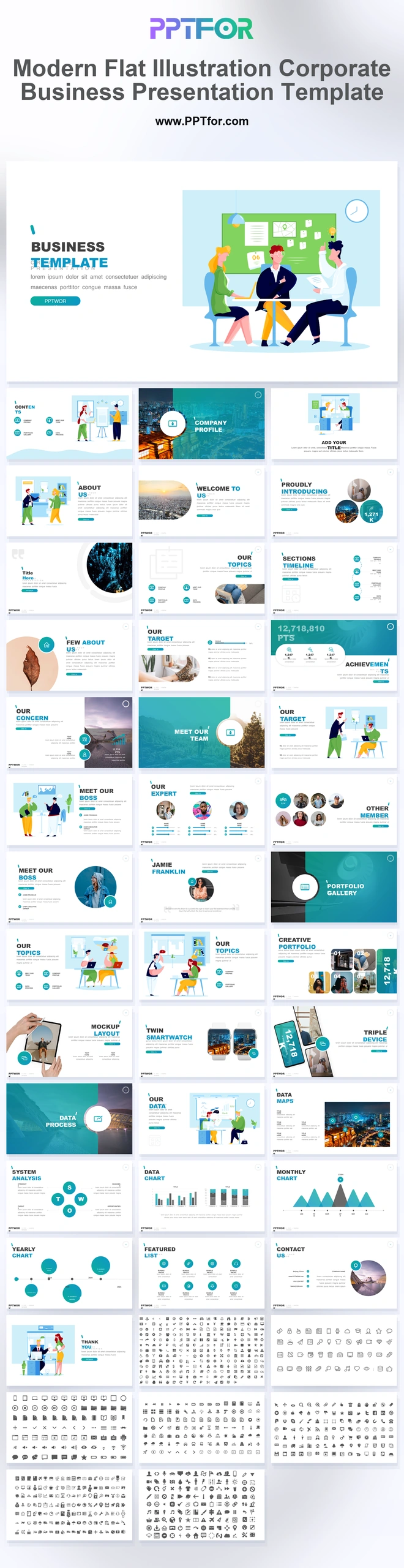 Modern Flat Illustration Corporate Business Presentation Template