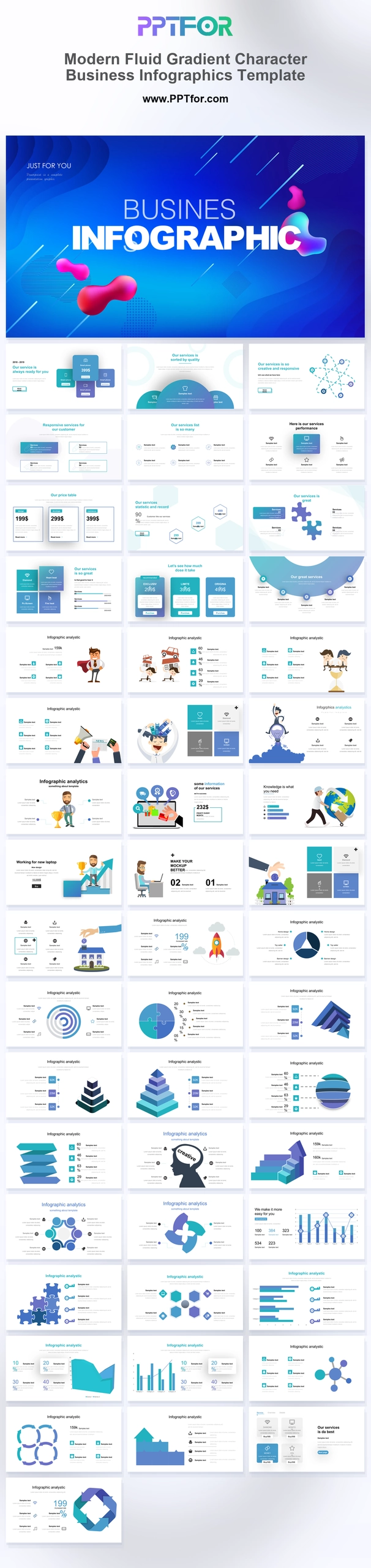 Modern Fluid Gradient Character Business Infographics Template