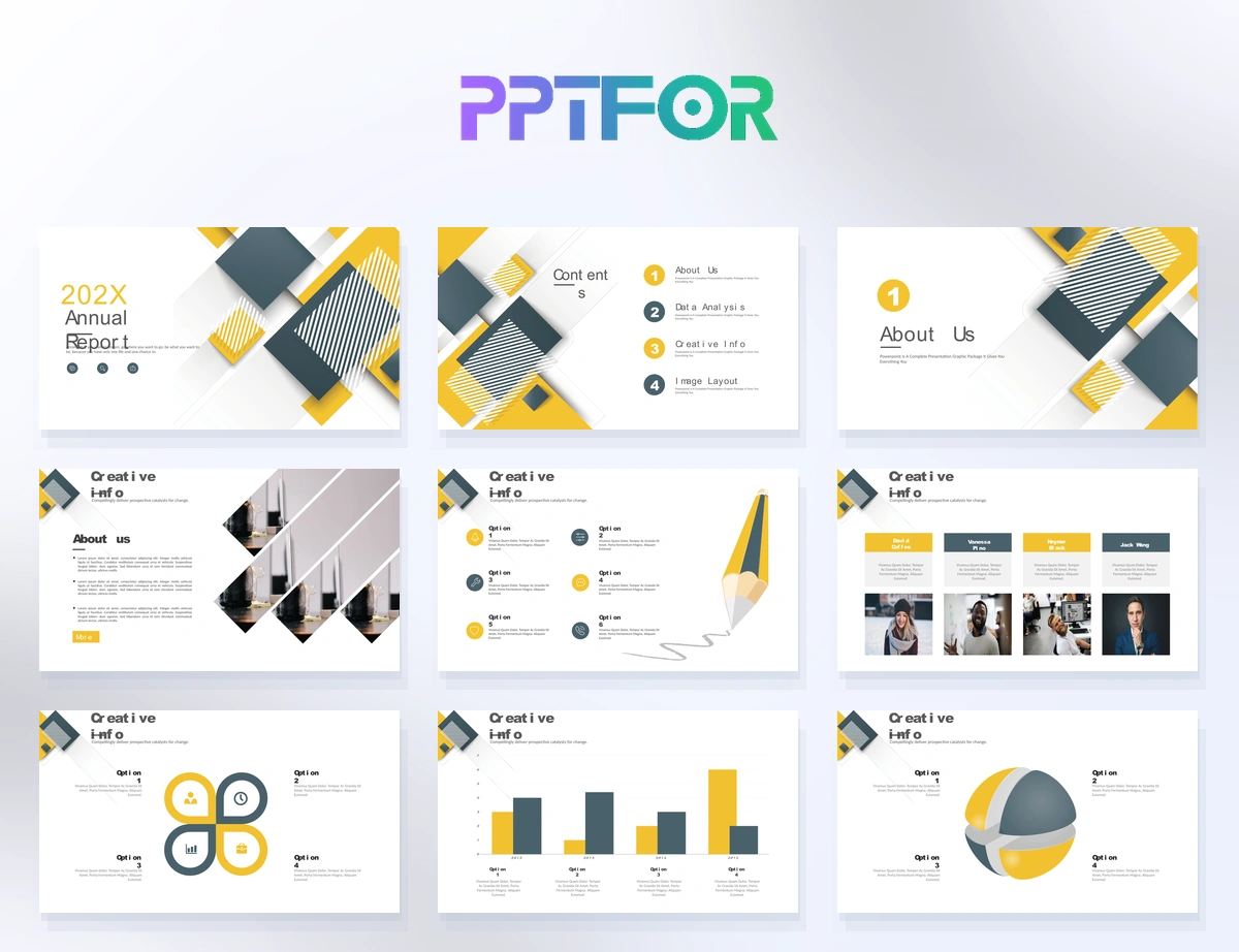 Modern Yellow Gray Striped Geometric Presentation Template