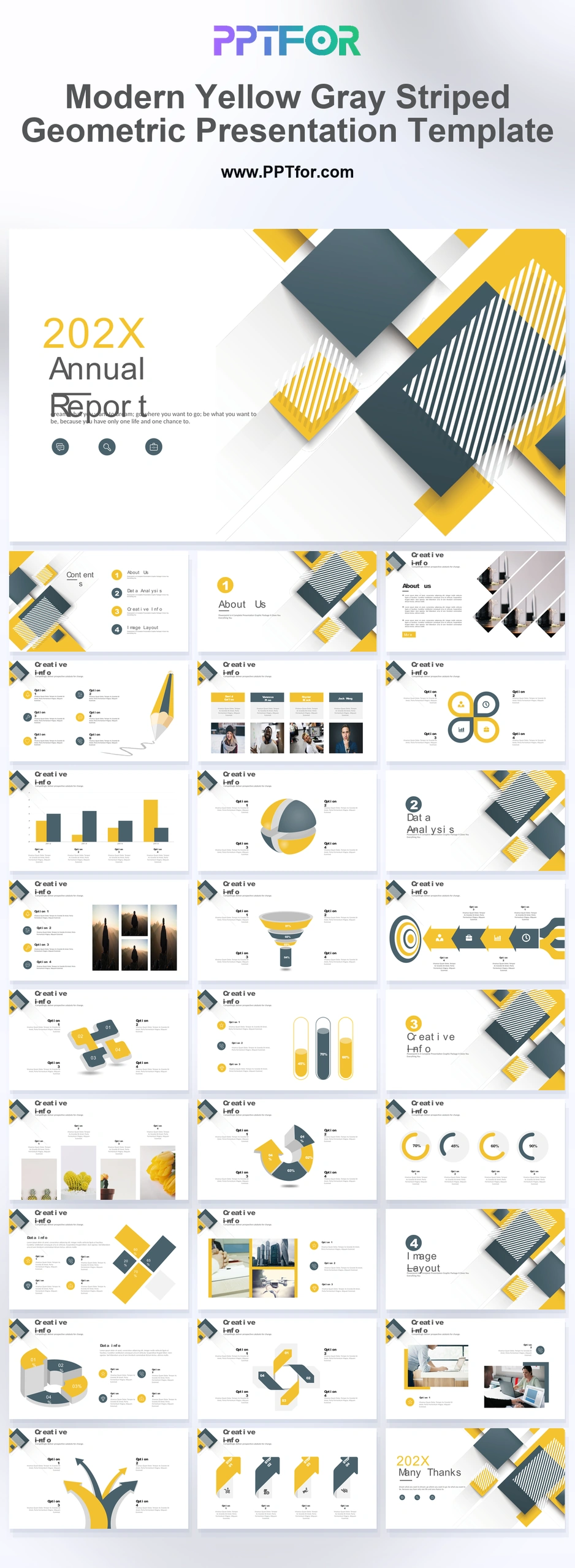 Modern Yellow Gray Striped Geometric Presentation Template