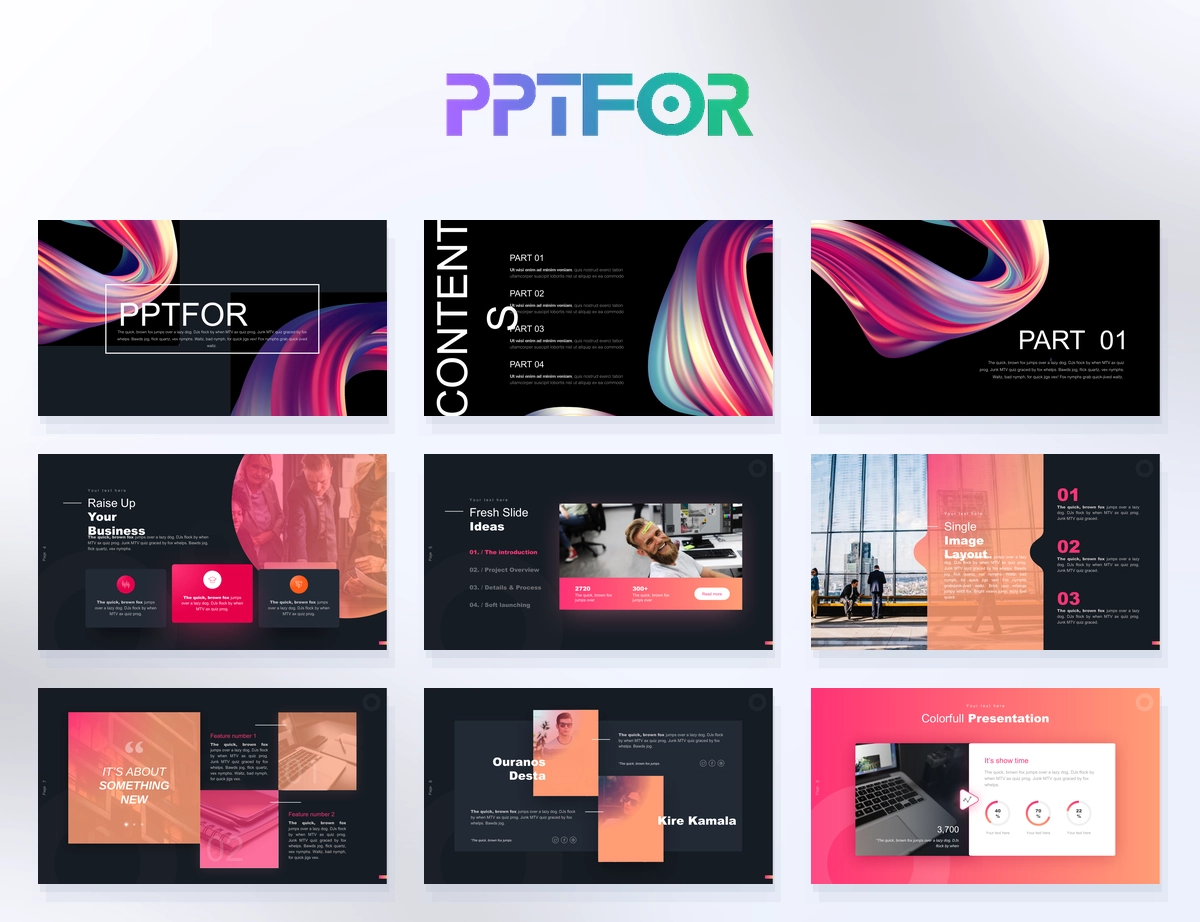 Premium 3D Neon Fluid Dark Mode Pitch Deck Template
