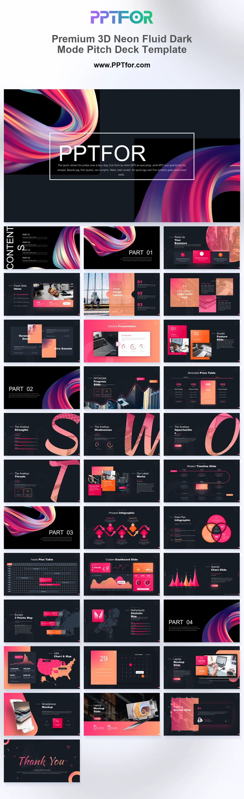 Premium 3D Neon Fluid Dark Mode Pitch Deck Template