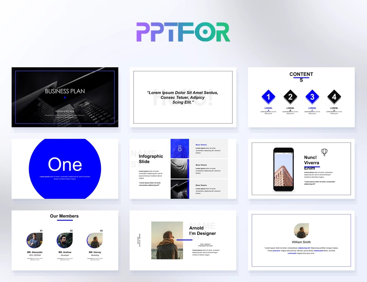 Premium High-Contrast Royal Blue Black Business Plan Template
