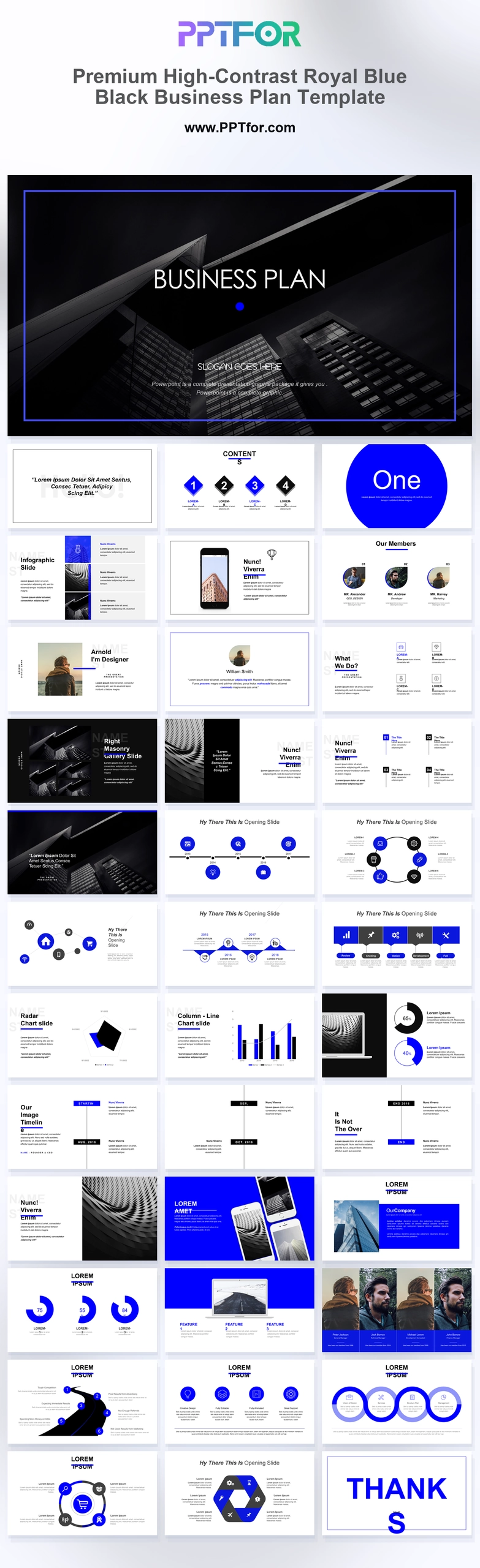Premium High-Contrast Royal Blue Black Business Plan Template