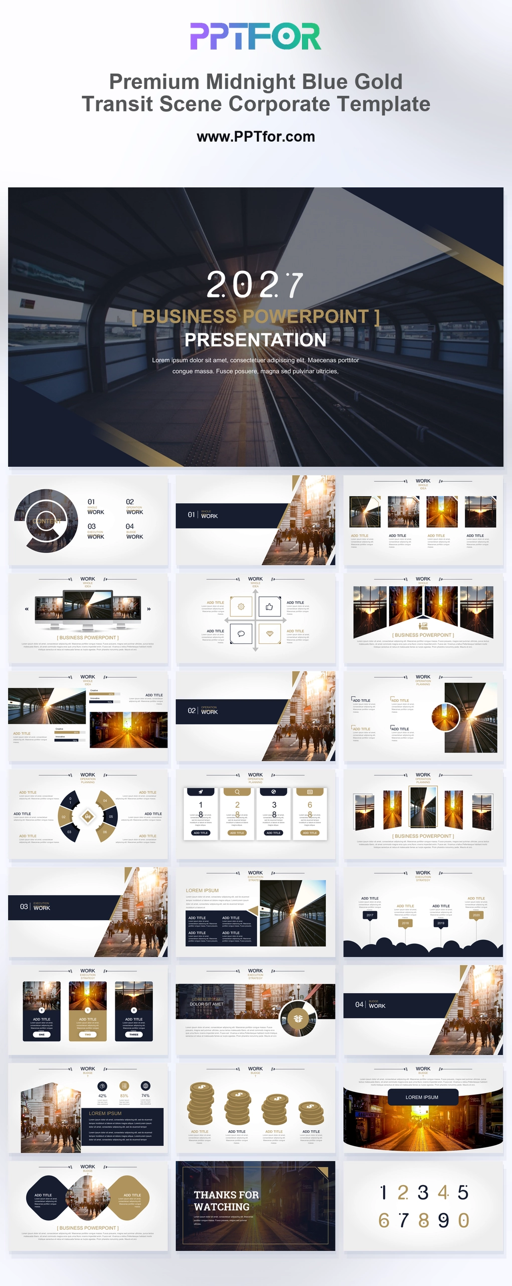 Premium Midnight Blue Gold Transit Scene Corporate Template