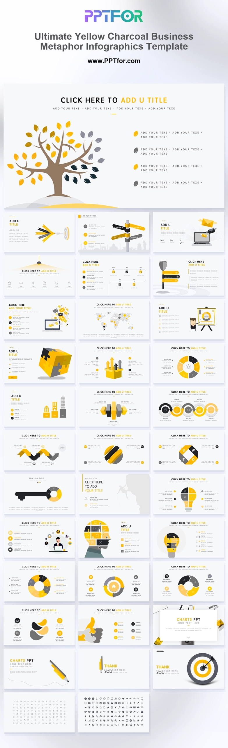 Ultimate Yellow Charcoal Business Metaphor Infographics Template