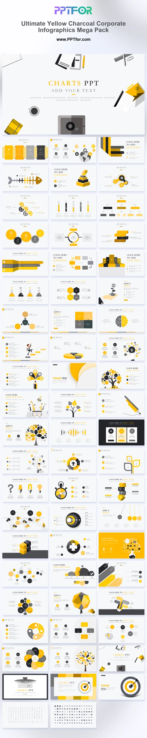 Ultimate Yellow Charcoal Corporate Infographics Mega Pack