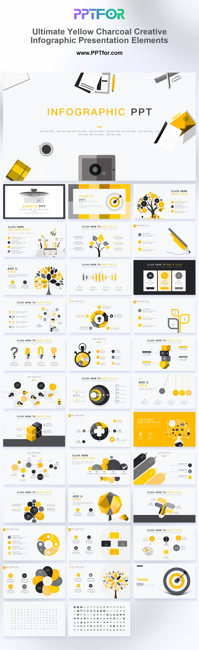 Ultimate Yellow Charcoal Creative Infographic Presentation Elements