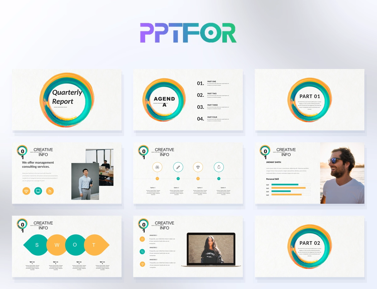 Vibrant Creative Quarterly Report PowerPoint Template