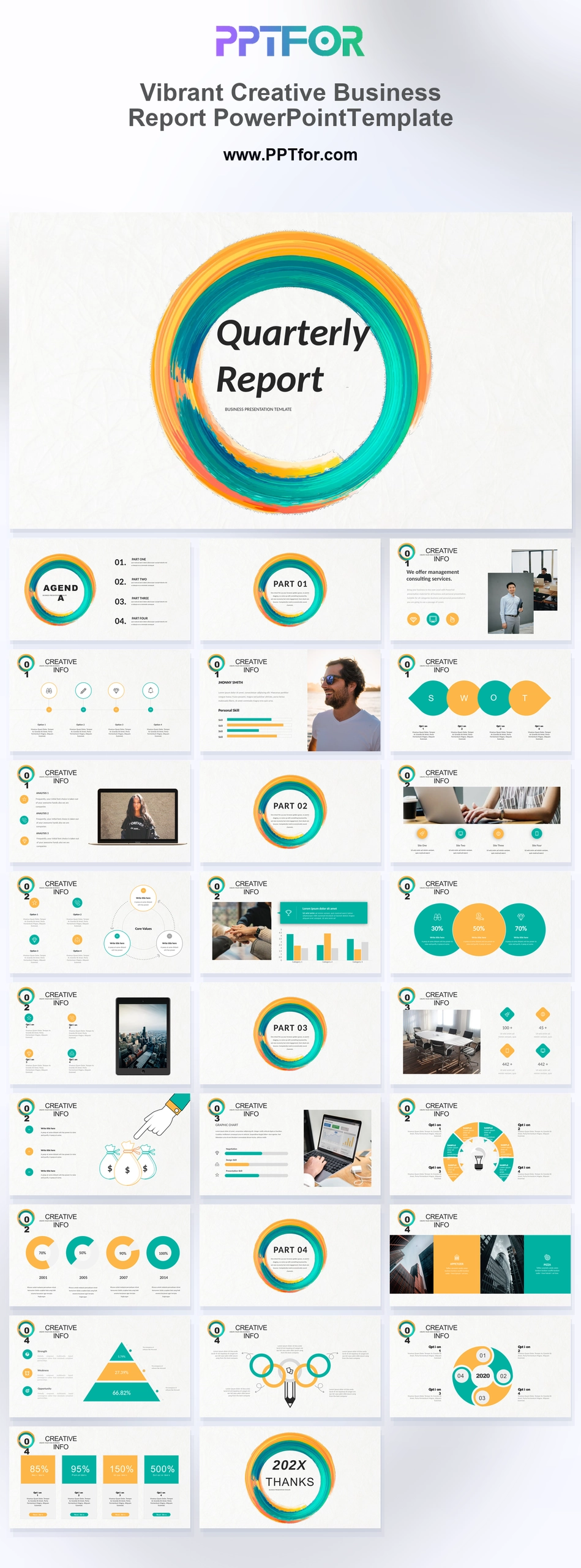 Vibrant Creative Quarterly Report PowerPoint Template