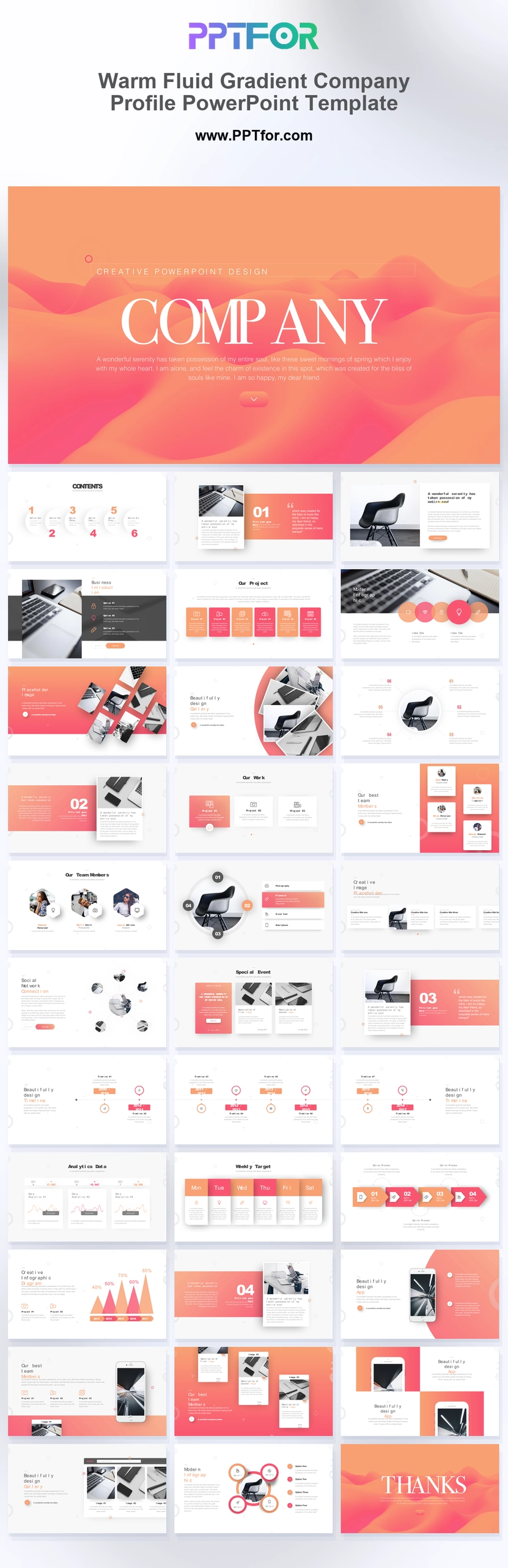 Warm Fluid Gradient Company Profile PowerPoint Template