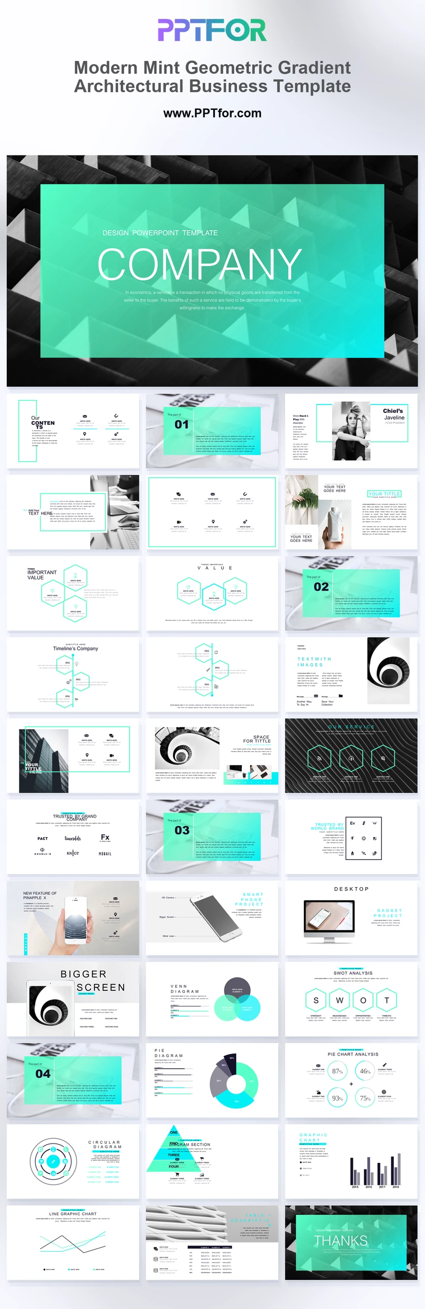 Modern Mint Geometric Gradient Architectural Business Template